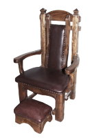 Кресло "Трон" мягкое с пуфиком из массива сосны "под старину"